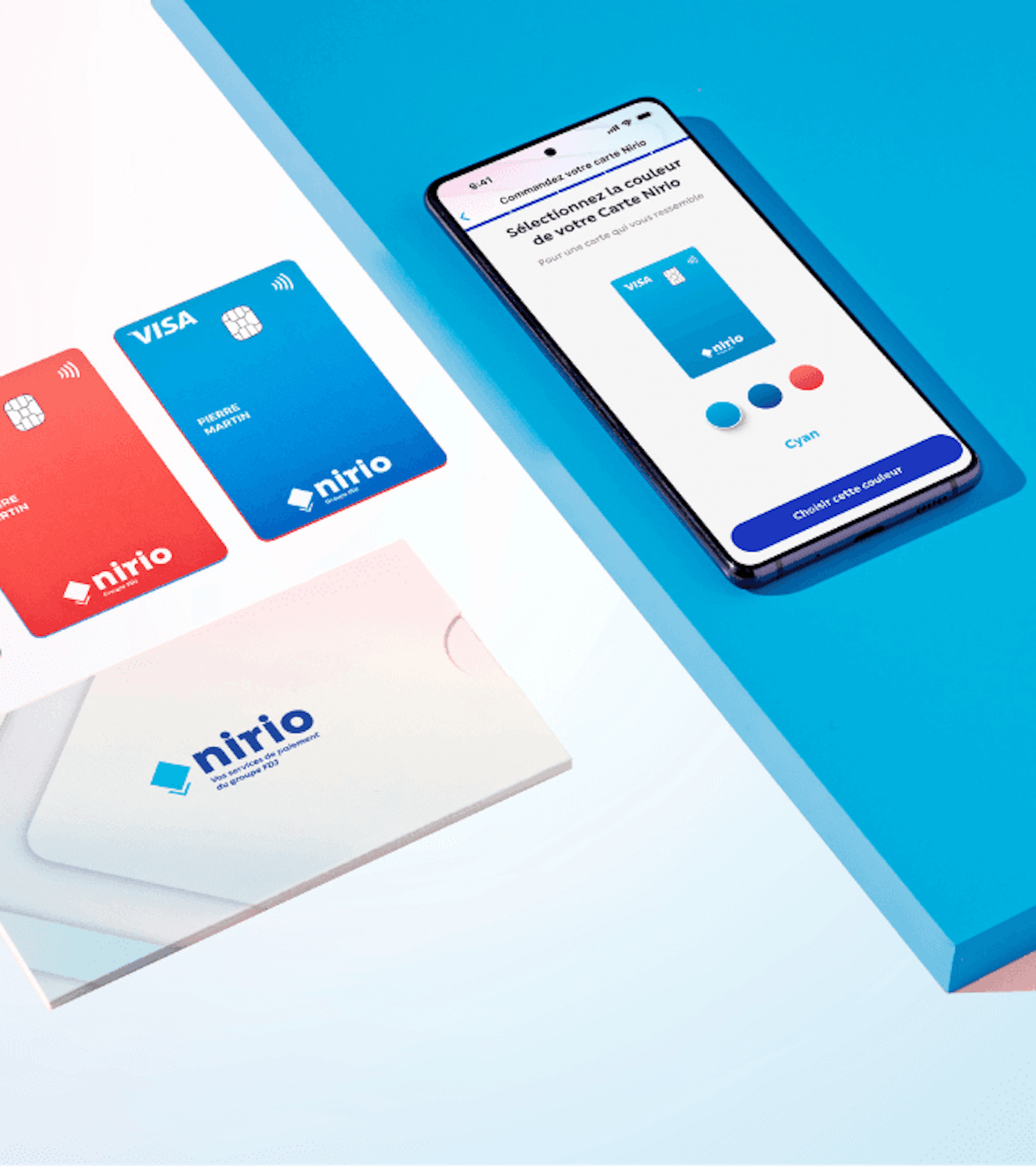 Des cartes Visa Nirio de différentes couleurs et une application dédiée